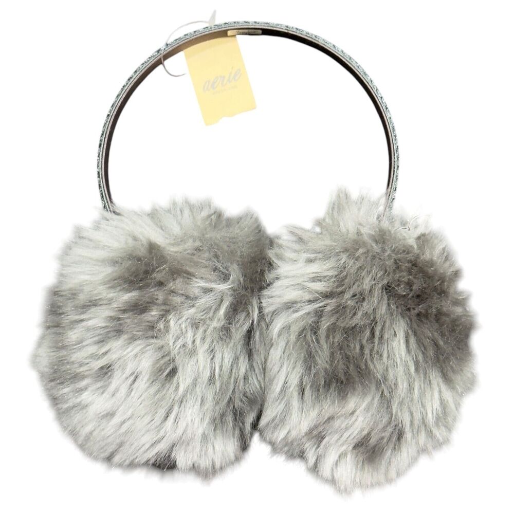 Aerie Women's Gray Soft Faux Fur Winter Heating Outdoor Comfort Warm Earmuffs